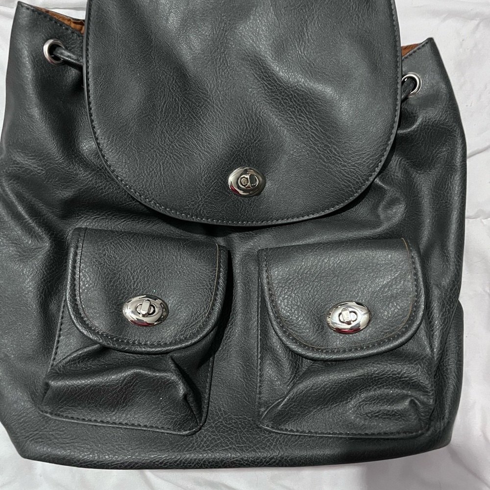 Chic Black Faux Leather Backpack with Dual Pockets